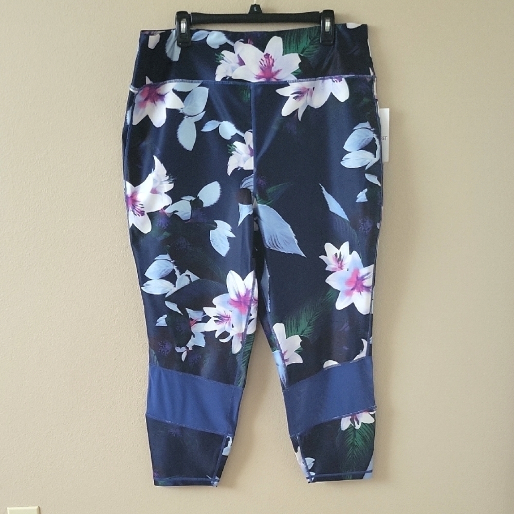 Nine West Womens Plus Size Blue Floral Active Leggings - Size 3X